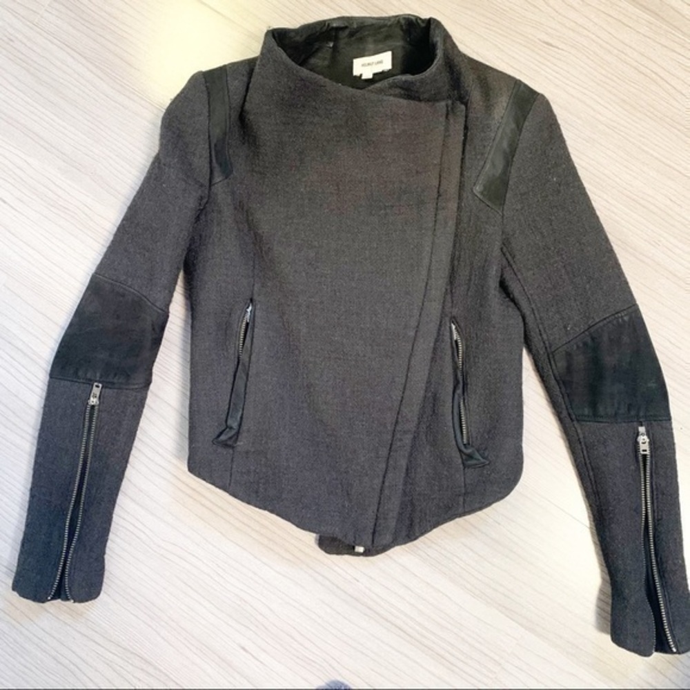 Helmut Lang Suede-Accented Wool Jacket - Grey, Size 4